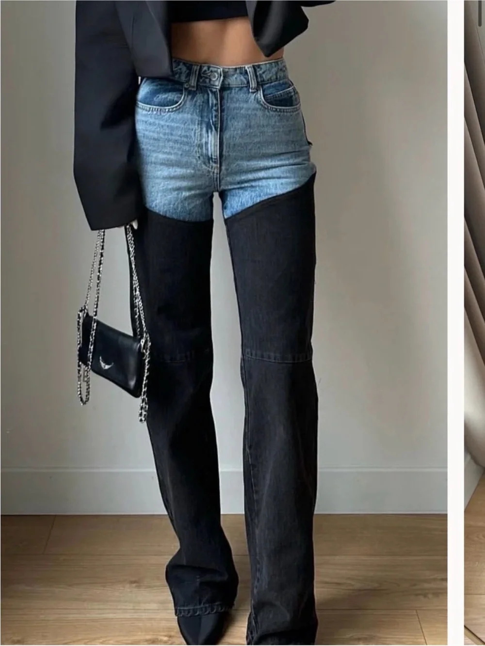 Piral Bicolor Chap Jeans Sz 4 / Small NWT denim black two tone high waist